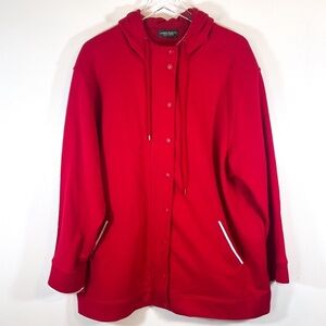 Ralph Lauren Red Cotton Zip Up Hoodie Snap Closure White Trim Plus Size 2X